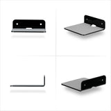(2 PACK) 4" SMALL FLOATING SHELF BLUETOOTH SPEAKER STAND, ADHESIVE & SCREW WALL MOUNT, ANTI SLIP, FOR CAMERAS, BABY MONITORS, WEBCAM, ROUTER & MORE