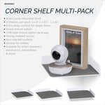 3-PACK MIXED SIZE CORNER SHELF (8” 9.5” & 10”) FOR SPEAKERS, BOOKS, DECOR, PLANTS, CAMERAS, PHOTOS, KITCHEN, BATHROOM, ROUTERS & MORE UNIVERSAL SMALL HOLDER ACRYLIC WALL SHELVES - WHITE