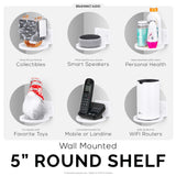 5” ROUND FLOATING SHELF, SCREW & ADHESIVE, FOR SECURITY CAMERAS, BABY MONITORS, SPEAKERS, PLANTS & MORE - WHITE