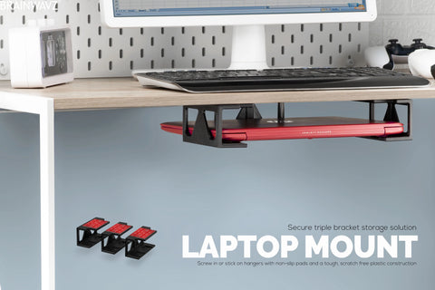UNDER DESK LAPTOP HOLDER MOUNT WITH ADHESIVE SCREWS FOR DEVICES