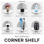 SMALL ADHESIVE CORNER FLOATING SHELF FOR SECURITY CAMERAS, BABY MONITORS, SPEAKERS, PLANTS & MORE
