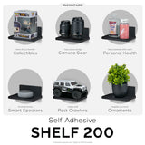6.7" WIDE FLOATING ADHESIVE SHELF (200) W/ CABLE ACCESS FOR CAMERAS, BABY MONITORS, PLANTS & MORE (172MM X 105MM / 6.7” X 4.1”)