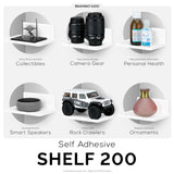 6.7" WIDE FLOATING ADHESIVE SHELF (200) W/ CABLE ACCESS FOR CAMERAS, BABY MONITORS, PLANTS & MORE (172MM X 105MM / 6.7” X 4.1”)