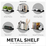 2-PACK 12" FLOATING METAL WALL SHELF FOR SPEAKERS, BOOKS, DECOR, PLANTS, CAMERAS, PHOTOS, KITCHEN, TOILET, ROUTERS & MORE UNIVERSAL SMALL HOLDER SHELVES