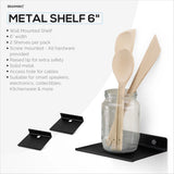 2-PACK 6" FLOATING METAL WALL SHELF FOR SPEAKERS, BOOKS, DECOR, PLANTS, CAMERAS, PHOTOS, KITCHEN, TOILET, ROUTERS & MORE UNIVERSAL SMALL HOLDER SHELVES