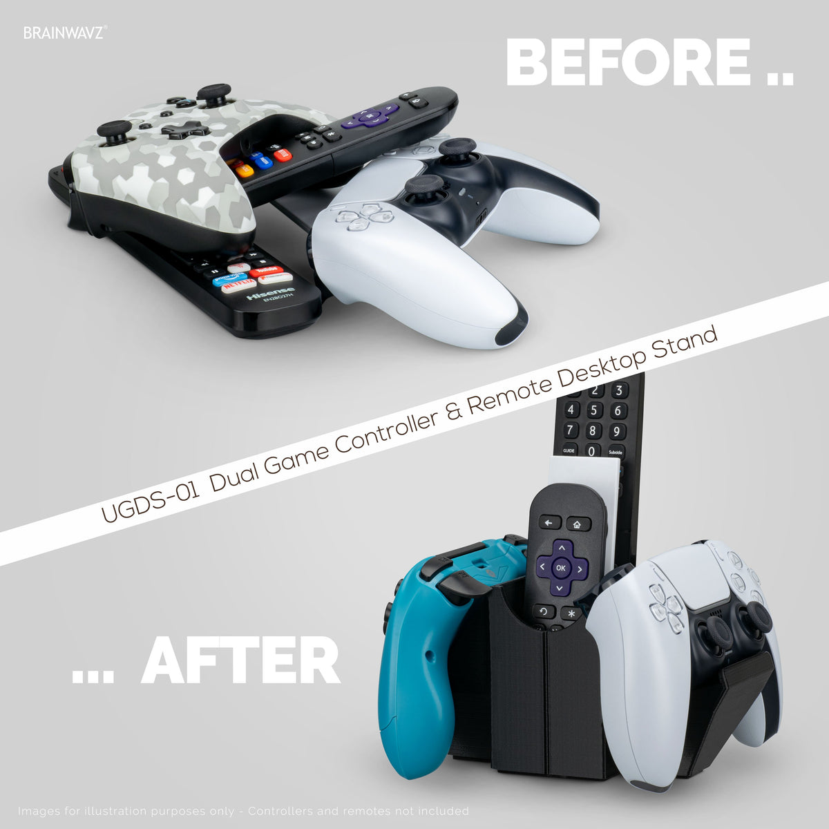 DUAL GAME CONTROLLER & TV REMOTE CONTROL & STORAGE DESKTOP HOLDER, RED ...