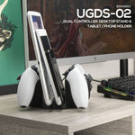 DUAL GAME CONTROLLER & TABLET PHONE DESKTOP HOLDER - UNIVERSAL DESIGN FOR MOST GAMEPADS & TABLET, REDUCE CLUTTER & STAY ORGANIZED  UGDS-02