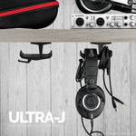 ULTRA-J: UNDER DESK HEADPHONE HANGER WITH CABLE HOOK - BLACK