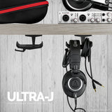 ULTRA-J: UNDER DESK HEADPHONE HANGER WITH CABLE HOOK - BLACK